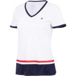 Weiße Kurzärmelige Fila V-Ausschnitt T-Shirts aus Polyester enganliegend für Damen Größe XL 