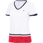 Weiße Kurzärmelige Fila V-Ausschnitt T-Shirts aus Polyester enganliegend für Damen Größe XL 