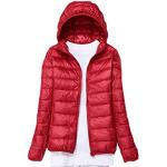 Rote Gesteppte Leichte Daunenjacken mit Reißverschluss mit Kapuze für Damen Größe XXL für den für den Winter 
