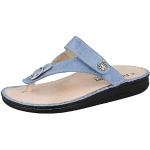 Hellblaue Finn Comfort Zehenstegsandalen in Breitweite aus Glattleder mit herausnehmbarem Fußbett für Damen Größe 41 