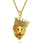 Goldene FIRETTI Ketten mit Anhänger mit Löwen-Motiv aus Gold mit Zirkonia für Herren 