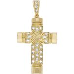 Reduzierte Goldene FIRETTI Kreuzanhänger aus Gold mit Zirkonia für Damen 