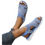 Blaue Vintage Outdoor-Sandalen mit Riemchen aus Leder leicht für Damen Größe 39 für den für den Sommer 
