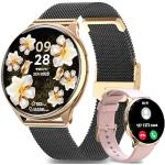 Reduzierte Schwarze Smartwatches aus Gold mit Touchscreen-Zifferblatt mit Anruf-Funktion mit Metallarmband für Damen zum Sport 