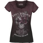 Bordeauxrote Five Finger Death Punch V-Ausschnitt T-Shirts für Damen Größe XL für Festivals 