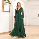 Elegante Langärmelige Maxi V-Ausschnitt Lange Abendkleider mit Glitzer aus Chiffon für Damen Größe XXL für die Braut für den für den Sommer 