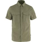 Olivgrüne Kurzärmelige Fjällräven Abisko Nachhaltige Shirts mit Tasche mit Reißverschluss aus Polyester für Herren Größe M 