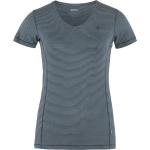 Indigofarbene Gestreifte Kurzärmelige Fjällräven Abisko Nachhaltige V-Ausschnitt T-Shirts für Damen Größe M 