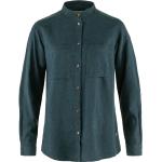 Blaue Langärmelige Fjällräven Nachhaltige Stehkragen Shirts mit Tasche mit Knopf aus Hanffaser für Damen Größe L 