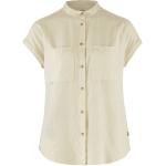 Weiße Kurzärmelige Stehkragen Shirts mit Tasche mit Knopf aus Hanffaser für Damen Größe L 