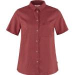 Rote Kurzärmelige Fjällräven Travel Nachhaltige Shirts mit Tasche mit Knopf aus Hanffaser für Damen Größe L für den für den Sommer 