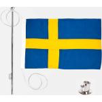 Flaggenset mit Bootsfahne Adela Royal, Schweden, baumwollähnliches Polyester 230 g/m2, 50 x 31 cm + Flaggenstock 60 cm aus Edelstahl + Flaggenstockhalterung Edelstahl