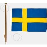 Flaggenset mit Bootsfahne Adela Royal, Schweden, baumwollähnliches Polyester 230 g/m2, 50 x 31 cm + Flaggenstock 60 cm aus Teakholz