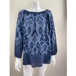 Blaue Tunika-Blusen aus Baumwolle für Damen 