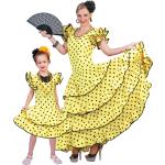 Gelbe Funny Fashion Spanierin-Kostüme mit Volants aus Polyester für Kinder Größe 140 