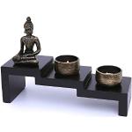 Schwarze Asiatische Räucherstäbchenhalter mit Buddha-Motiv aus Holz 