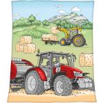 Bunte Herding Kinderdecken mit Traktor-Motiv aus Fleece 