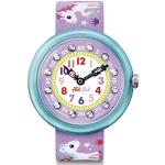 Violette 3 Bar wasserdichte Flik Flak Runde Quarz Kunststoffarmbanduhren mit Kunststoff-Uhrenglas mit Stoffarmband für Kinder 