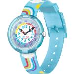 Hellblaue Wasserdichte Schweizer Flik Flak Runde Quarz Kunststoffarmbanduhren metallic mit Türkis stoßfest mit Kunststoff-Uhrenglas für Kinder zum Lernen 