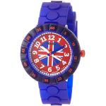 Blaue 3 Bar wasserdichte Flik Flak Quarz Kunststoffarmbanduhren mit Analog-Zifferblatt mit arabischen Ziffern mit Kunststoff-Uhrenglas für Kinder 