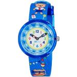 Blaue 3 Bar wasserdichte Swatch Quarz Kinderarmbanduhren aus Stoff mit Analog-Zifferblatt mit Kunststoff-Uhrenglas mit Stoffarmband 