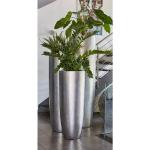Silberne 48 cm Runde Pflanzkübel & Blumentöpfe 46 cm metallic aus Glasfaser Indoor 