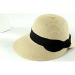 Floppy Sonnenhut mit breiter Krempe für Damen - faltbarer Strandhut aus gerolltem Stroh UPF 50, geteilter Hut mit schwarzer Schleife, faltbarer Strohhut, rot (Beige)