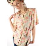 Pastellrosa Blumenmuster Vintage Tunika-Blusen mit Schulterpolstern aus Viskose für Damen Größe L für den für den Sommer 