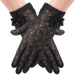 Schwarze Bestickte Elegante Touchscreen-Handschuhe aus Spitze für Damen Größe M zur Hochzeit 