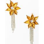 Goldene Blumenmuster Strass Ohrringe mit Zirkonia handgemacht 