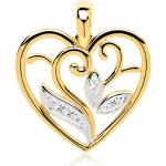 Goldene Blumenmuster UNIQUE Herzanhänger aus Gold 14 Karat mit Diamant für Damen 