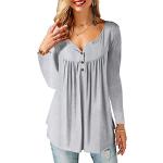 Reduzierte Graue Elegante Langärmelige V-Ausschnitt T-Shirts aus Viskose für Damen Größe M für den für den Herbst 