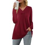 Reduzierte Bordeauxrote Unifarbene Langärmelige V-Ausschnitt Tunika-Blusen für Damen Größe S für den für den Sommer 