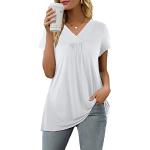 Reduzierte Weiße Unifarbene Kurzärmelige V-Ausschnitt T-Shirts für Damen Größe XL für den für den Sommer 