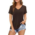 Reduzierte Braune Casual Kurzärmelige V-Ausschnitt T-Shirts maschinenwaschbar für Damen Größe L für Partys für den für den Sommer 
