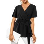 Schwarze Unifarbene V-Ausschnitt Transparente Blusen & durchsichtige Blusen enganliegend für Damen Größe XXL 