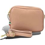 Pastellrosa Lederhandtaschen mit Reißverschluss aus Kalbsleder für Damen 