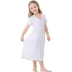 Weiße Elegante Kurzärmelige Kindernachthemden & Kindernachtkleider aus Baumwollmischung für Mädchen 