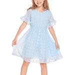 Hellblaue Elegante Kurzärmelige Midi Chiffonkleider für Kinder aus Chiffon für Mädchen Größe 146 für den für den Sommer 