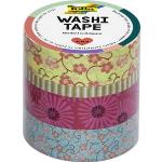 Folia Washi-Tape 26405 Blumenreigen aus Reispapier, 3 Rollen je 15mm x 10m, 1 Rolle 5mm x 10m