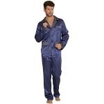 Marineblaue Pyjamas lang aus Satin für Herren Größe 4 XL 