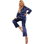 Blaue Elegante Pyjamas lang aus Satin für Damen Größe M 