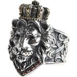 Bunte Vintage Kronenringe mit Löwen-Motiv Polierte aus Silber mit Zirkonia für Herren 