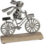formano Hase auf Fahrrad | Metall auf Holzsockel | Ostern Osterhase Dekoobjekt | 18x18 cm | Zierfigur Dekofigur Figur