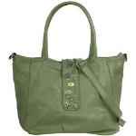 Mintgrüne Geflochtene Lederhandtaschen mit Reißverschluss aus Leder für Damen 