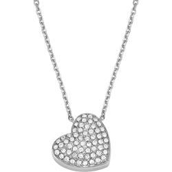 Fossil Halskette - Sadie Glitz Heart Stainless Steel Pendant Necklace - Gr. unisize - in Silber - für Damen