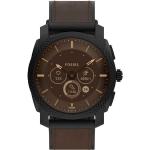 Braune Hybrid Smartwatches aus Leder mit Lederarmband für Herren 