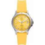Reduzierte Gelbe Fossil Damenarmbanduhren aus Edelstahl mit Mineralglas-Uhrenglas mit Silikonarmband 