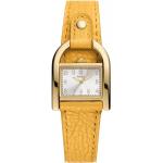Reduzierte Gelbe Fossil Damenarmbanduhren aus Edelstahl mit Mineralglas-Uhrenglas mit Lederarmband 
