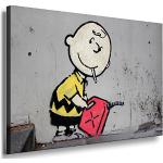 Braune fotoleinwand24 Banksy Charlie Brown Digitaldrucke mit Graffiti-Motiv 